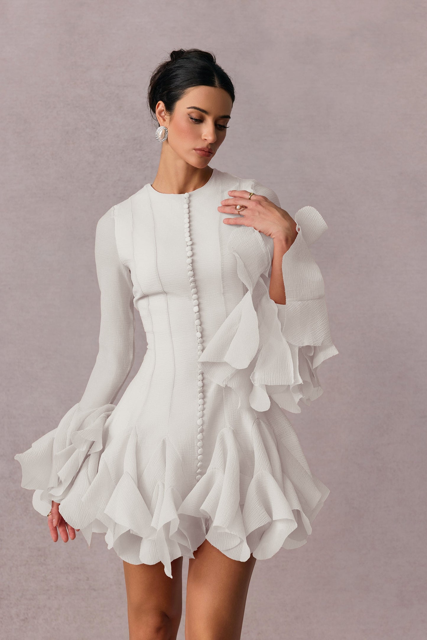 Xaira | Vestito Mini con Maniche Lunghe e Volant