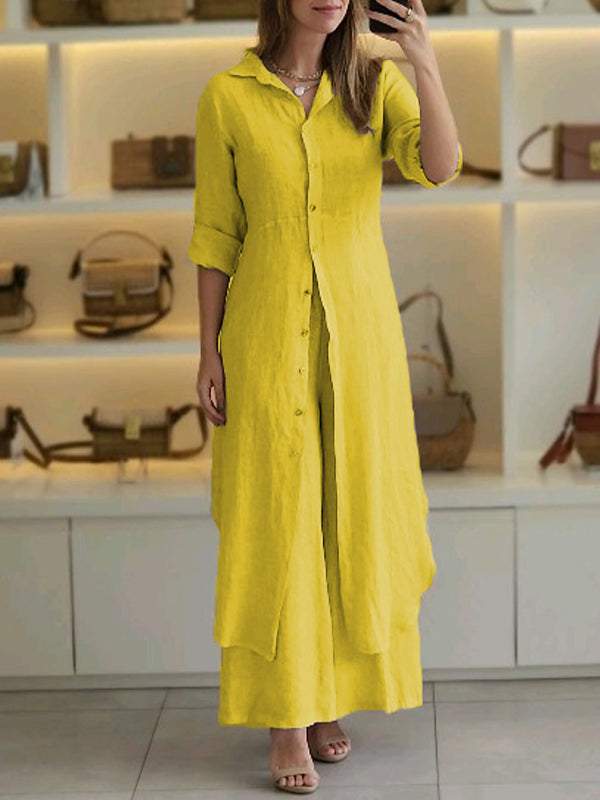 Odett | Completo in Lino con Camicia a Maniche Lunghe e Pantaloni
