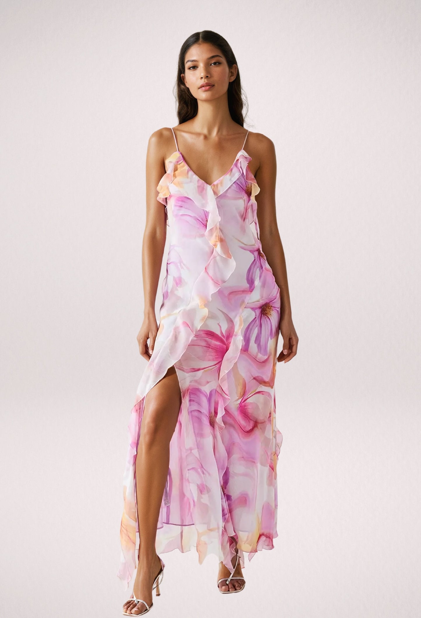 Nylah | Abito Maxi Floreale con Rouches