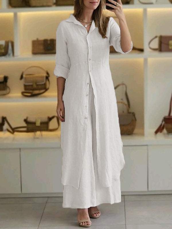 Odett | Completo in Lino con Camicia a Maniche Lunghe e Pantaloni
