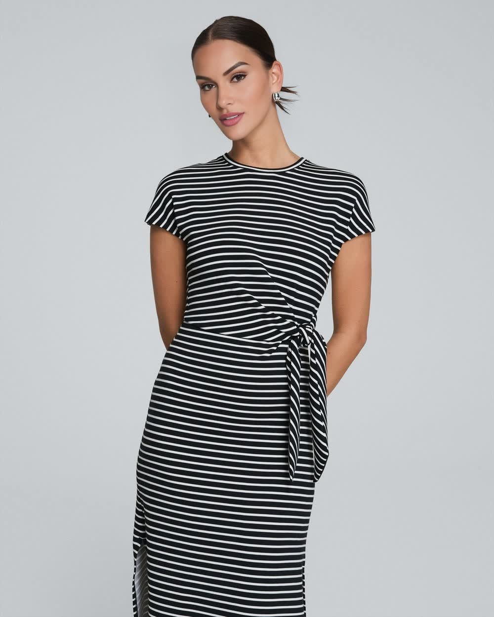 Antoinette | Abito midi a righe con fiocco in vita.