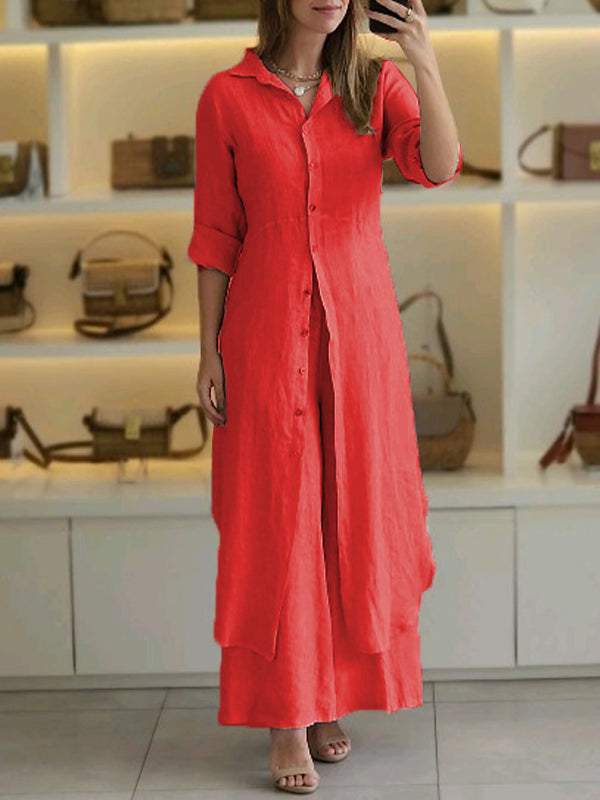 Odett | Completo in Lino con Camicia a Maniche Lunghe e Pantaloni