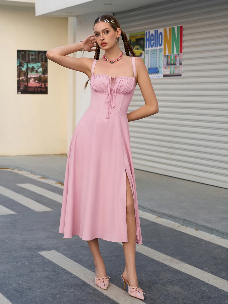 Giordana | Vestito Cami con Bustina Arricciata e Spacco