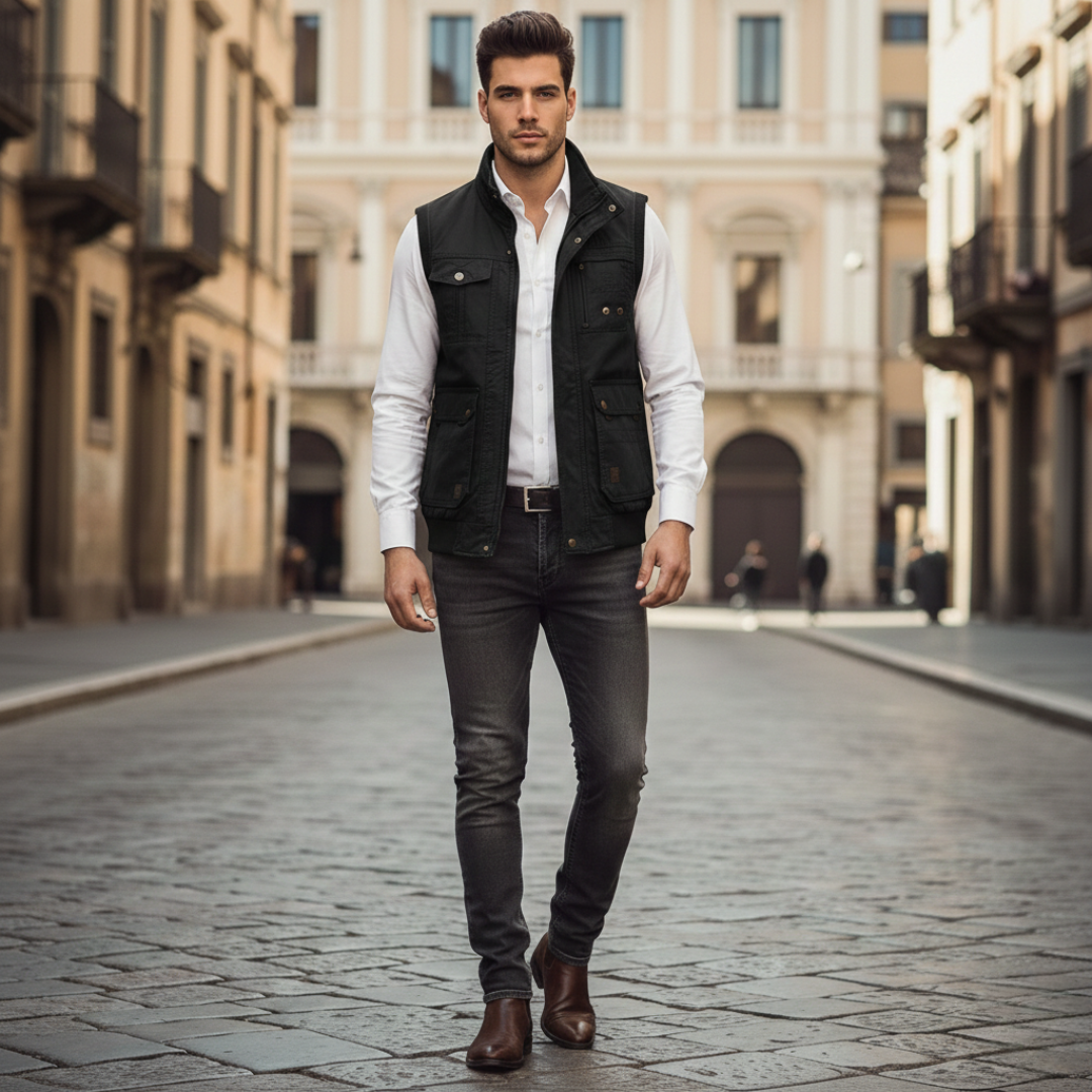 Armando | Gilet Multi-Tasche in Stile Vintage per Uomini