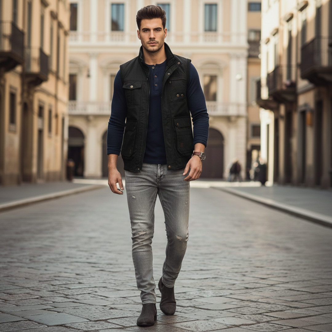 Armando | Gilet Multi-Tasche in Stile Vintage per Uomini