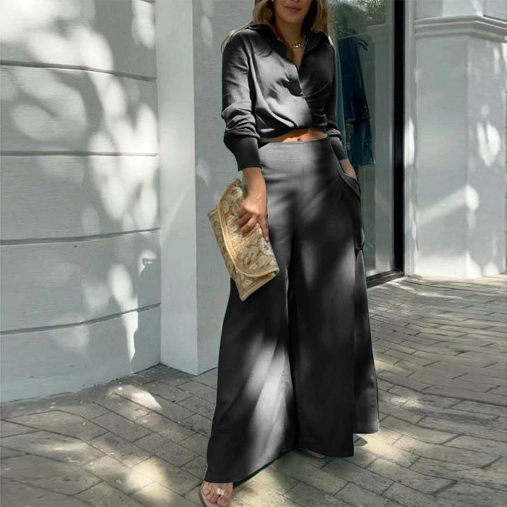 Sora | Set Elegante con Pantaloni Larghi e Camicia a Maniche Lunghe