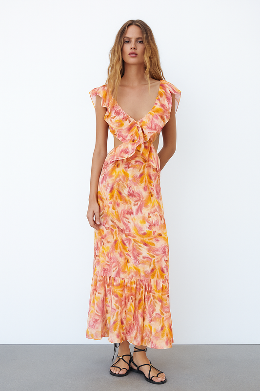 Yacqueline | Vestito Lungo con Volant sulle Maniche