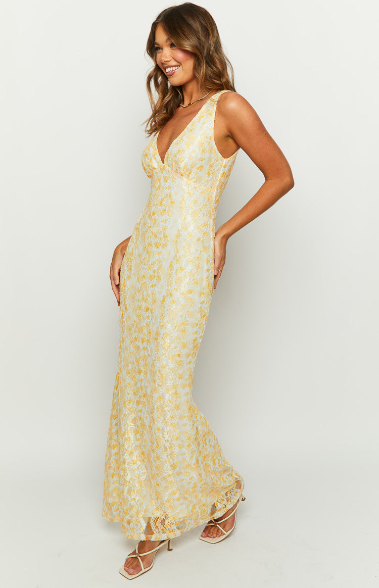 Faridda | Vestito Maxi in Pizzo Color Limone