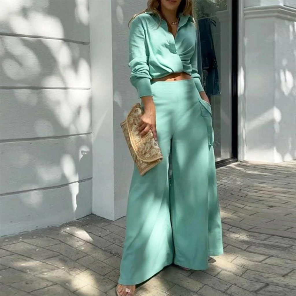Sora | Set Elegante con Pantaloni Larghi e Camicia a Maniche Lunghe