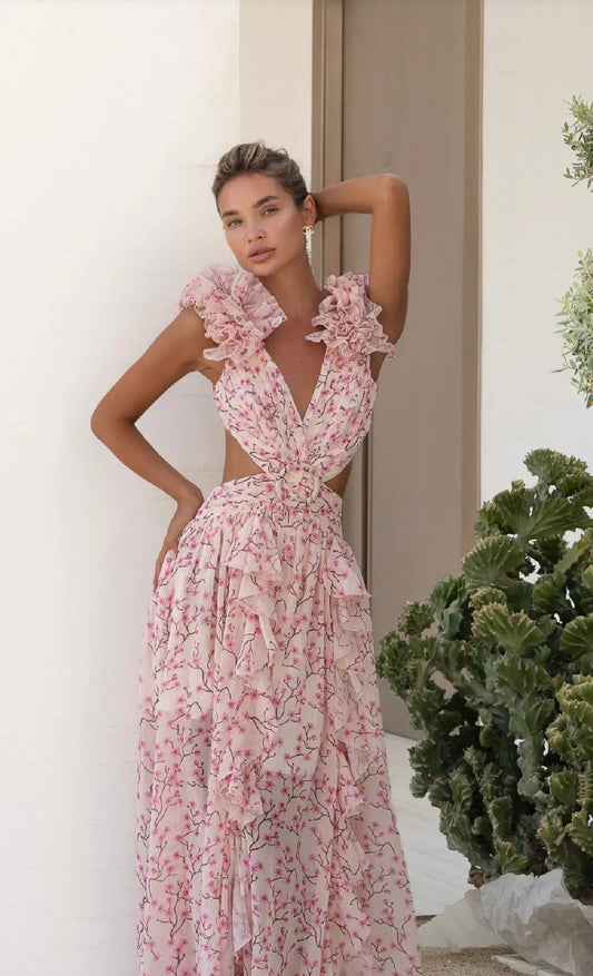 Xelene | Vestito Lungo Romantico con Fiori