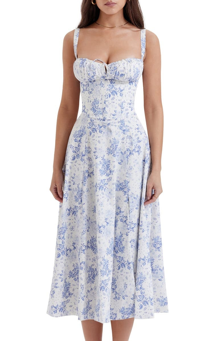 Fleur | Abito a Bustier Floreale con Vita Midriff