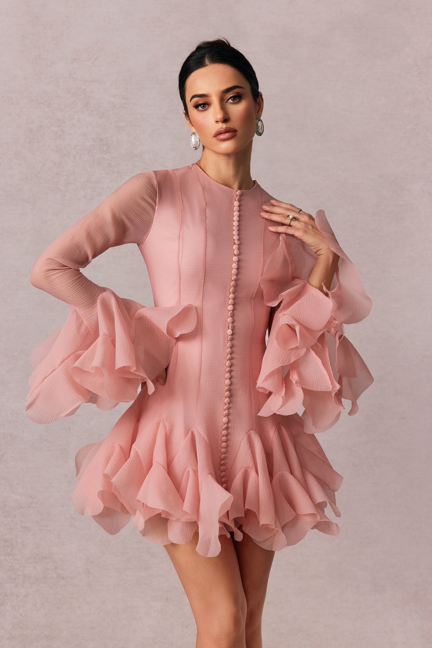 Xaira | Vestito Mini con Maniche Lunghe e Volant