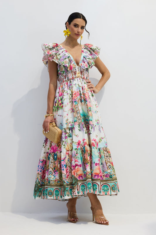 Whitney | Vestito con Collo a V e Volant sulle Maniche