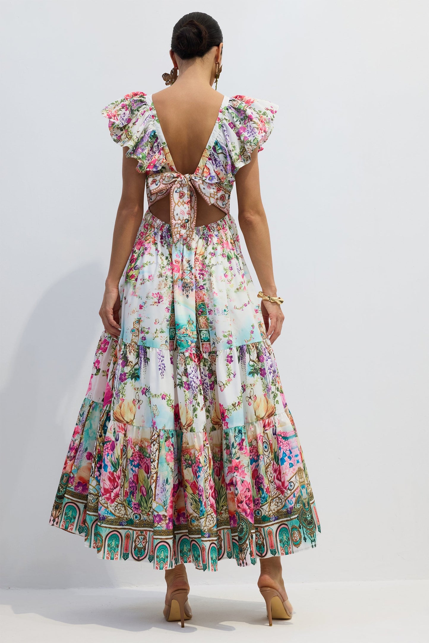 Whitney | Vestito con Collo a V e Volant sulle Maniche