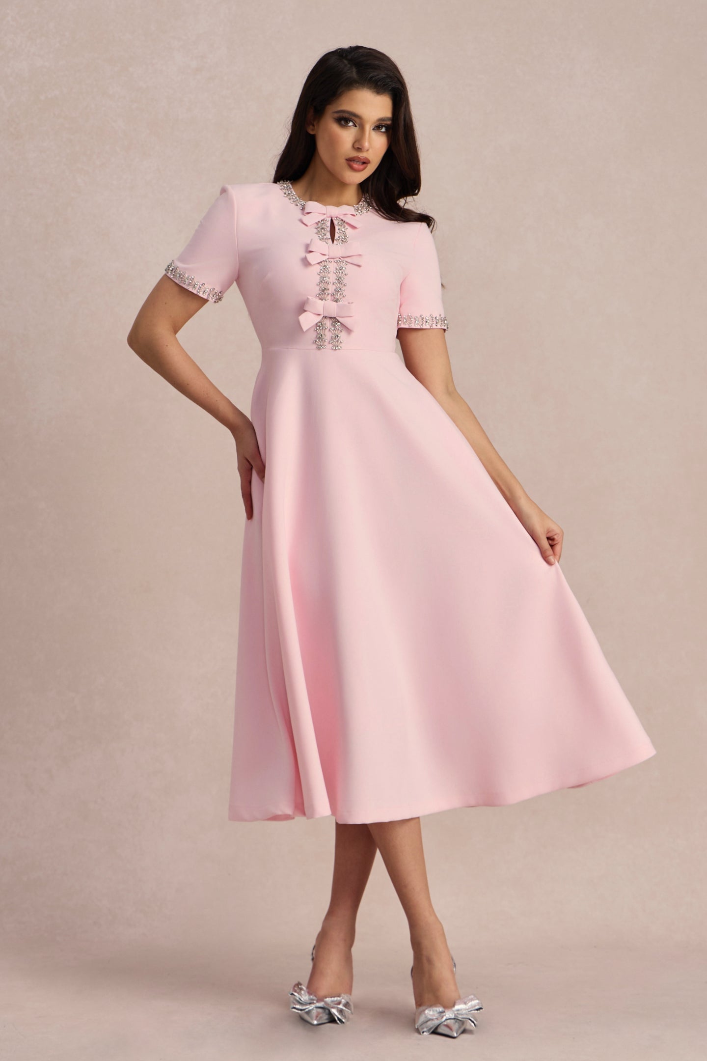 Waverly | Vestito Midi con Decorazioni di Fiocchi