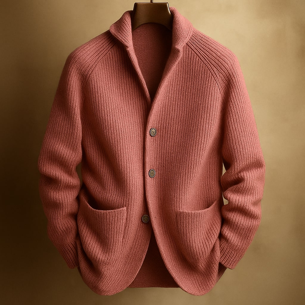 Men's Ribbed Wool-Blend Cardigan, Knitted