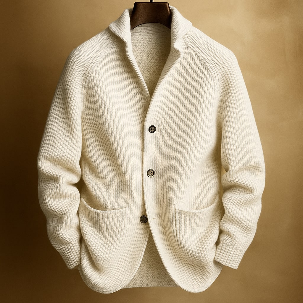 Men's Ribbed Wool-Blend Cardigan, Knitted - view 2