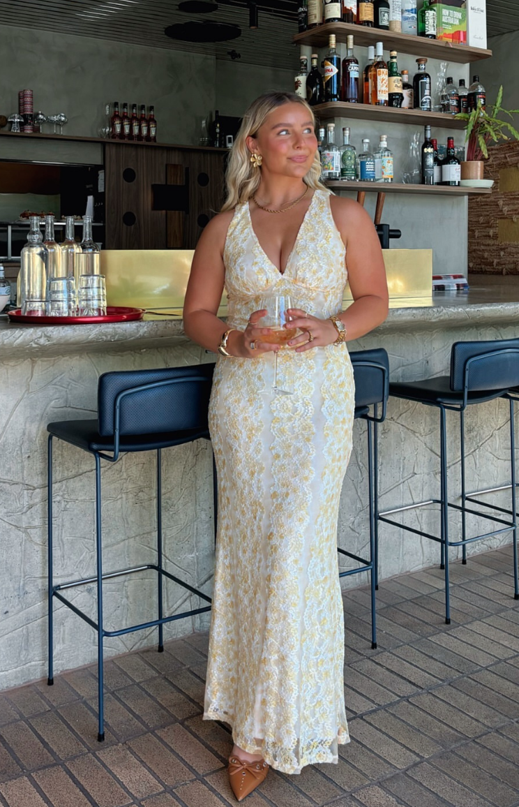 Faridda | Vestito Maxi in Pizzo Color Limone