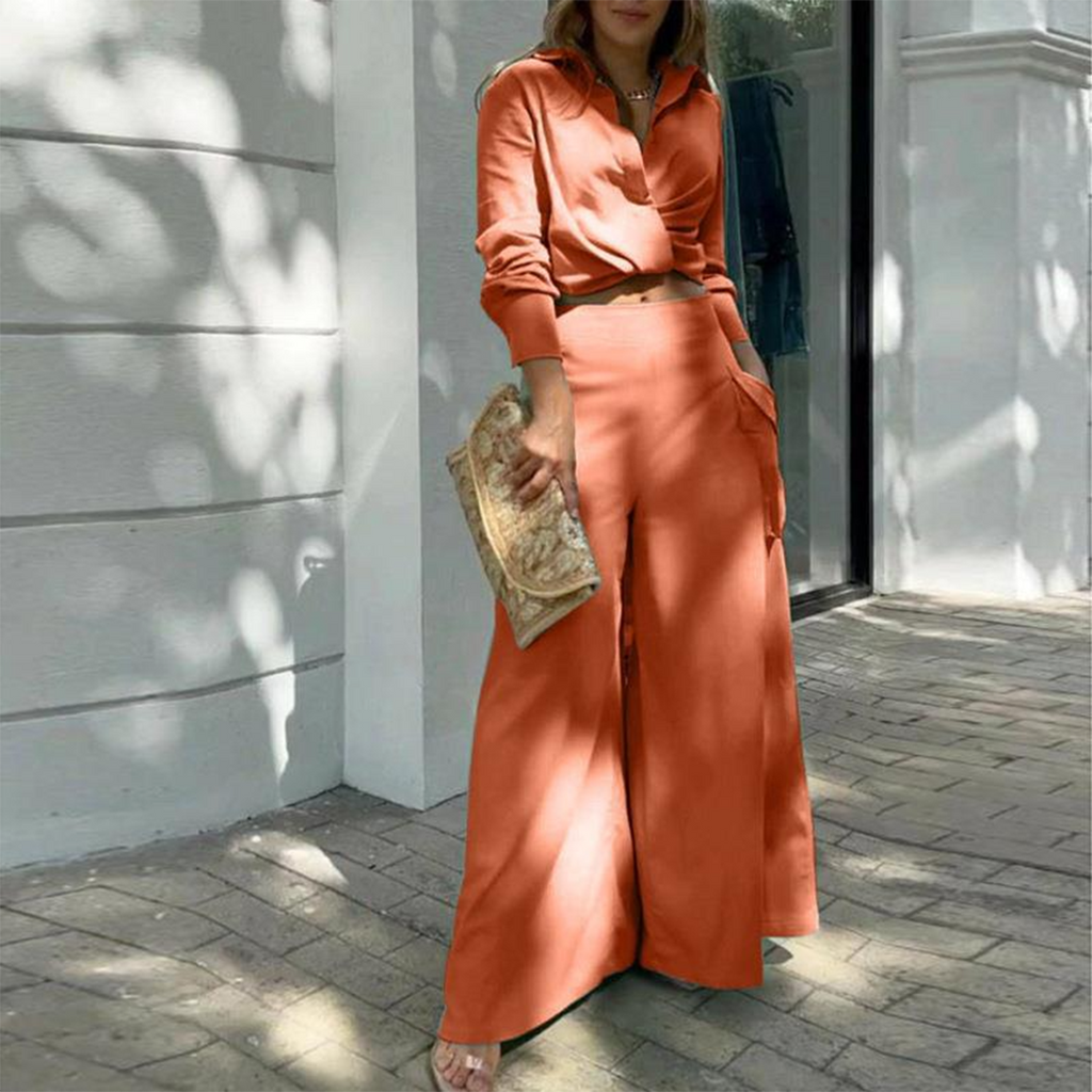 Sora | Set Elegante con Pantaloni Larghi e Camicia a Maniche Lunghe