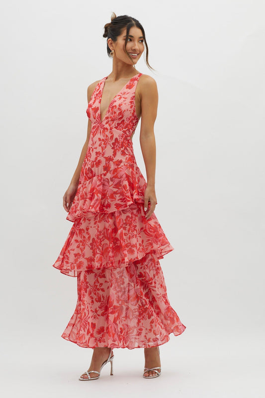 Anjum | Vestito midi floreale con volant asimmetrici
