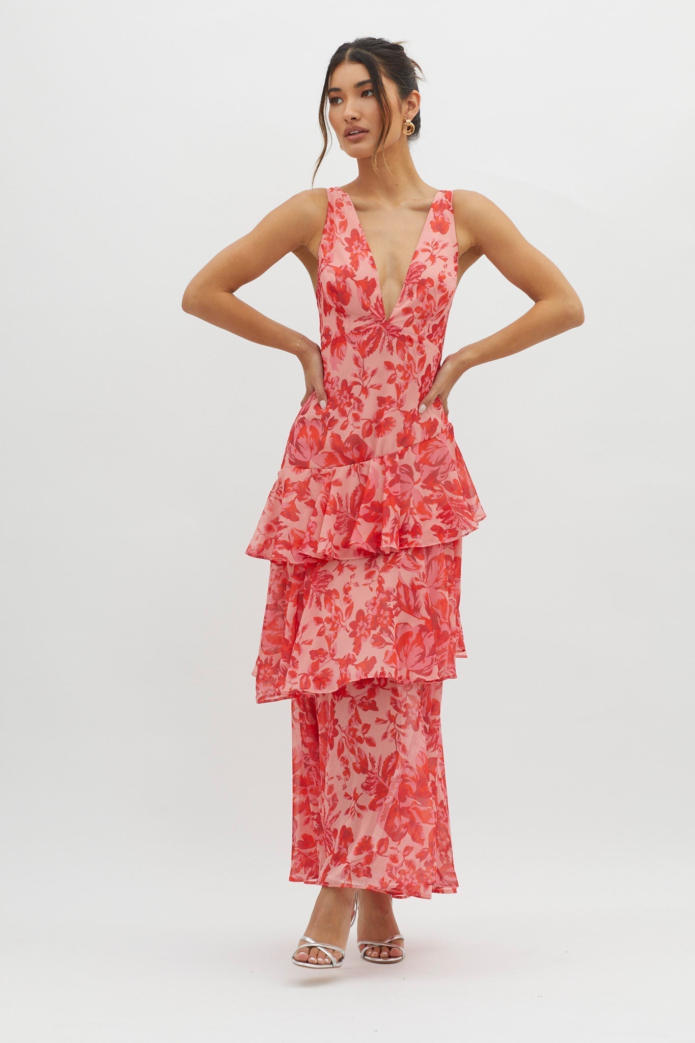 Anjum | Vestito midi floreale con volant asimmetrici