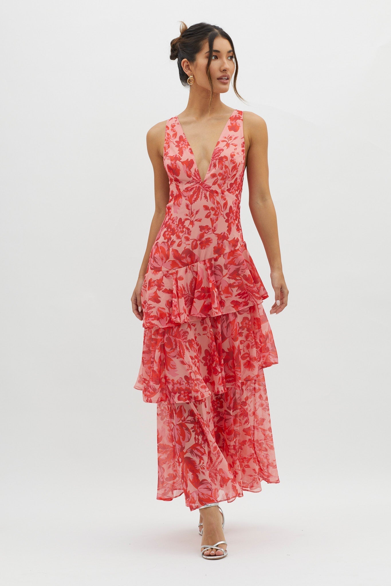 Anjum | Vestito midi floreale con volant asimmetrici