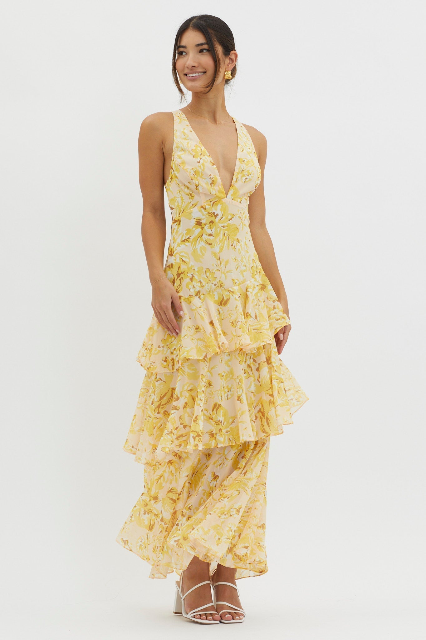 Anjum | Vestito midi floreale con volant asimmetrici