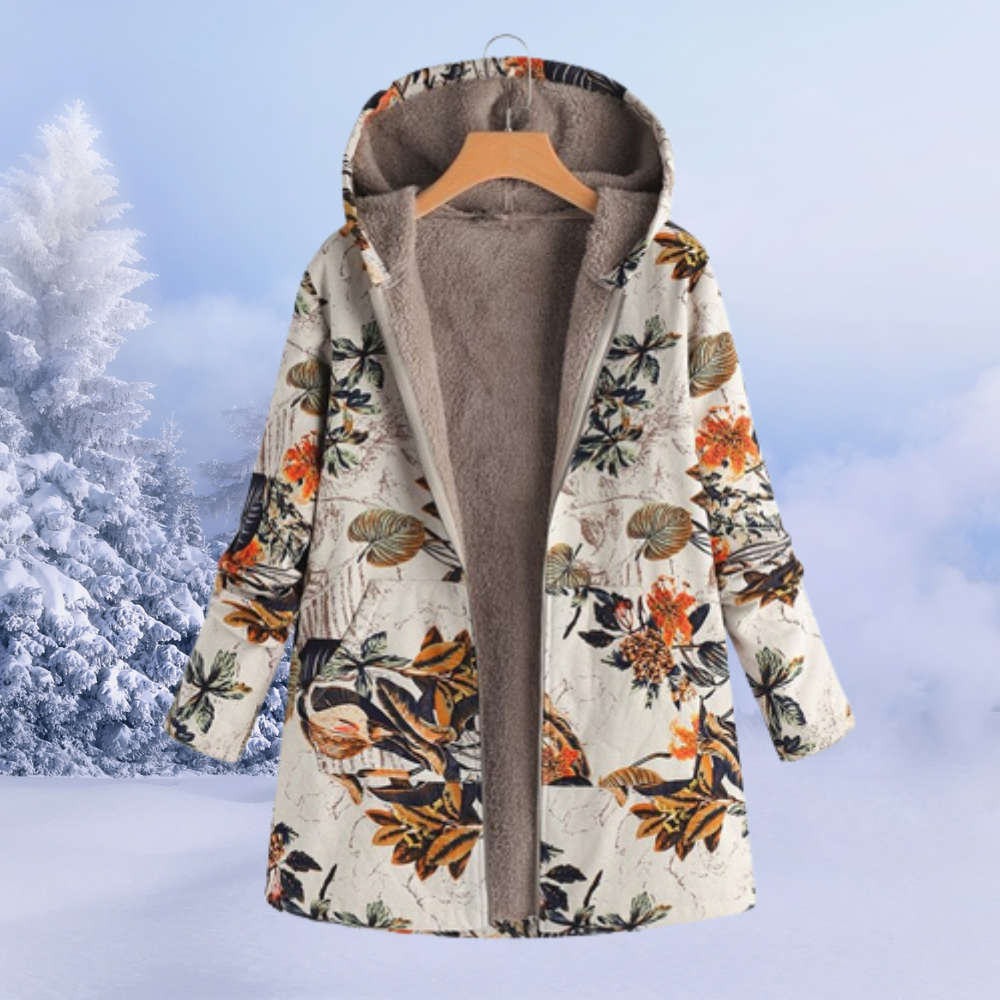 Nasya™ | Cappotto Floreale con Cappuccio e Fodera in Pile