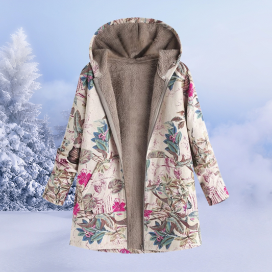 Nasya™ | Cappotto Floreale con Cappuccio e Fodera in Pile