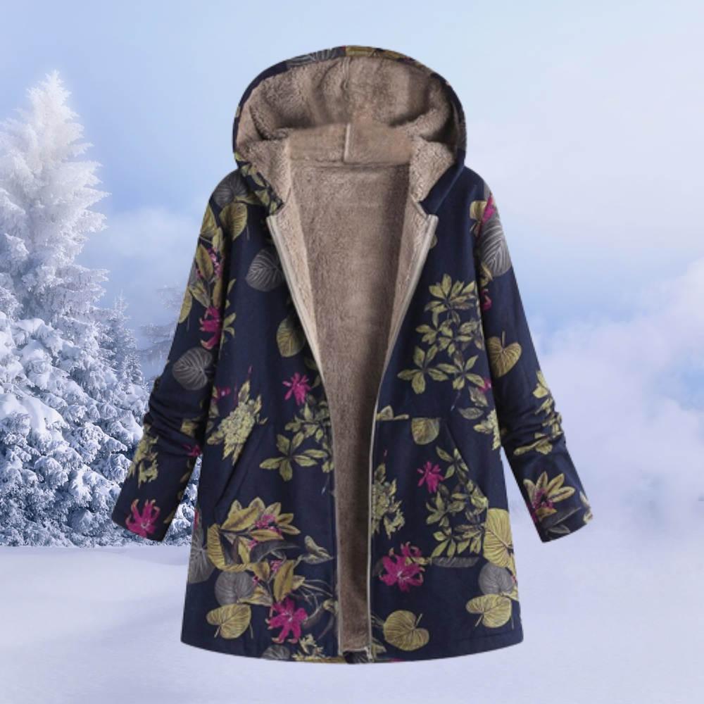 Nasya™ | Cappotto Floreale con Cappuccio e Fodera in Pile
