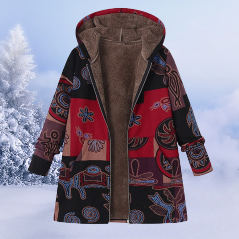 Nasya™ | Cappotto Floreale con Cappuccio e Fodera in Pile
