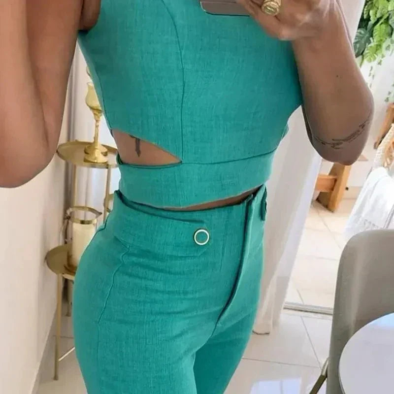 Chiara™ | Completo di pantaloni alti e top