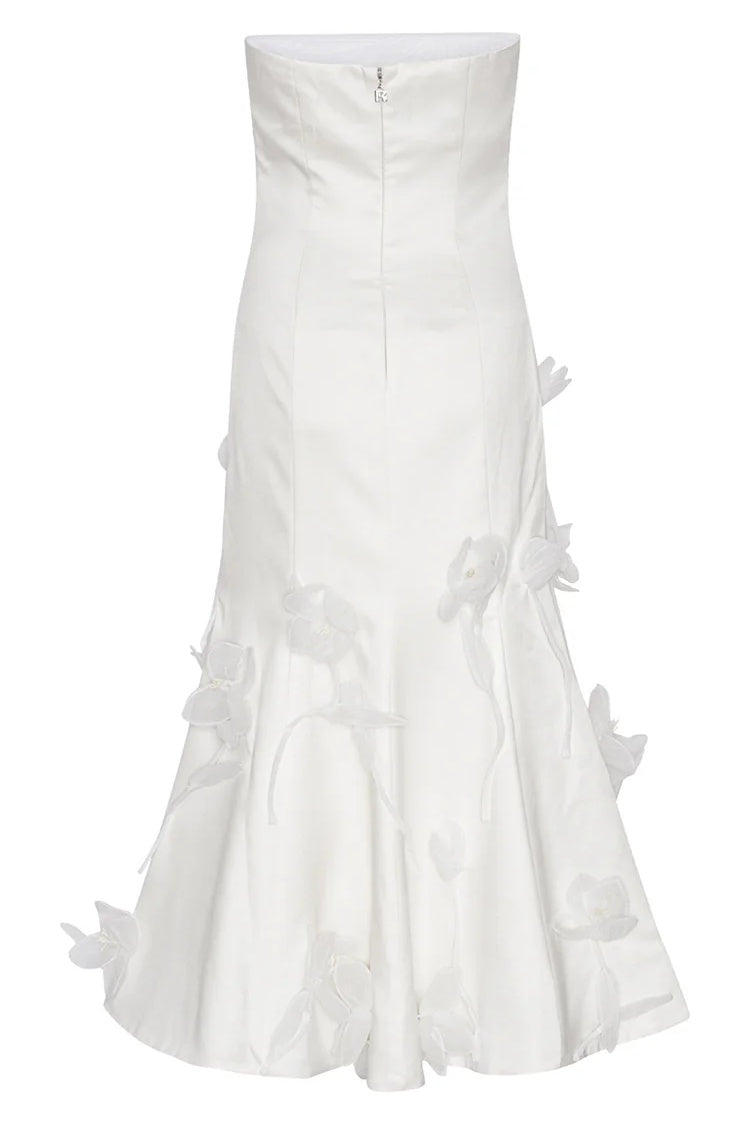 Wildine | Abito Elegante Senza Spalline con Fiori 3D