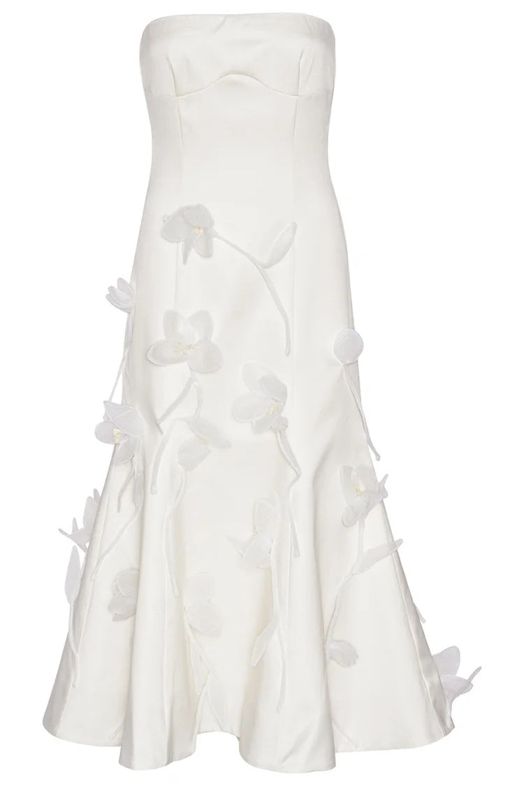 Wildine | Abito Elegante Senza Spalline con Fiori 3D