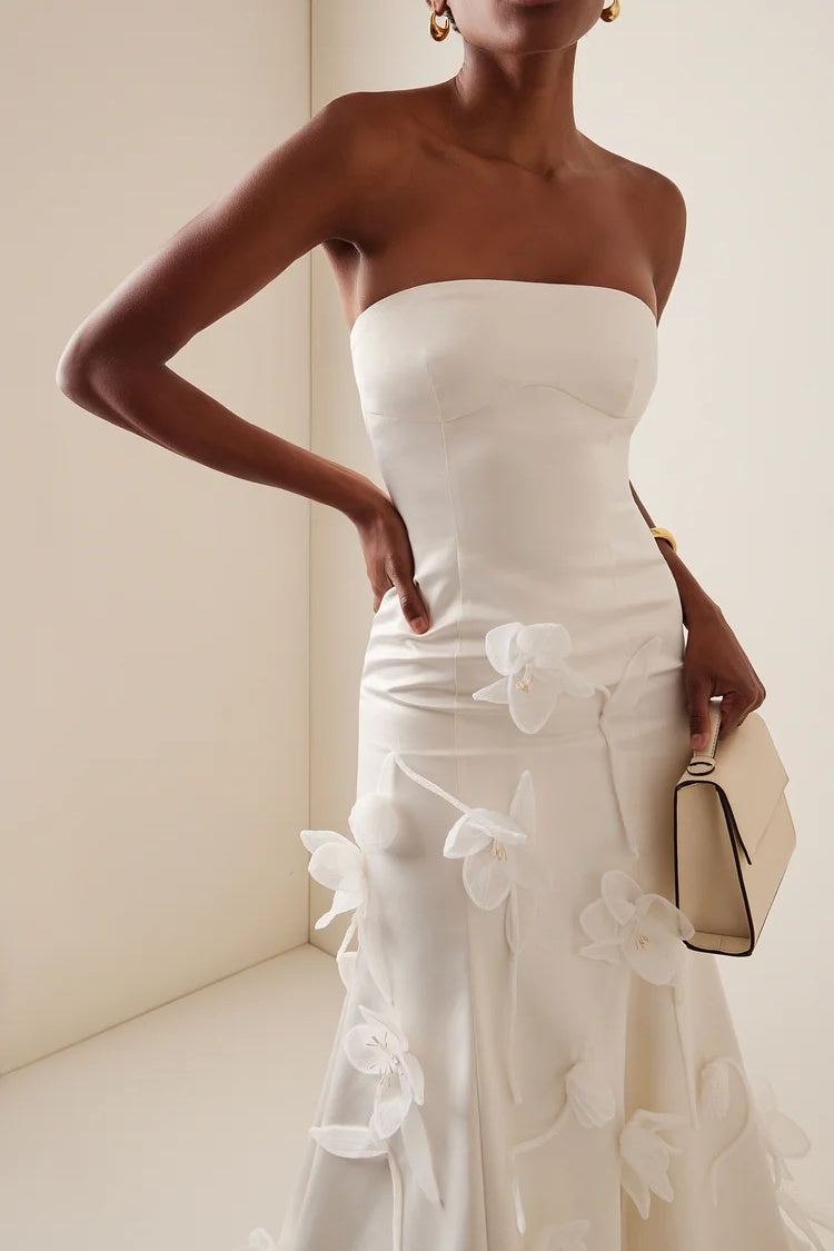 Wildine | Abito Elegante Senza Spalline con Fiori 3D