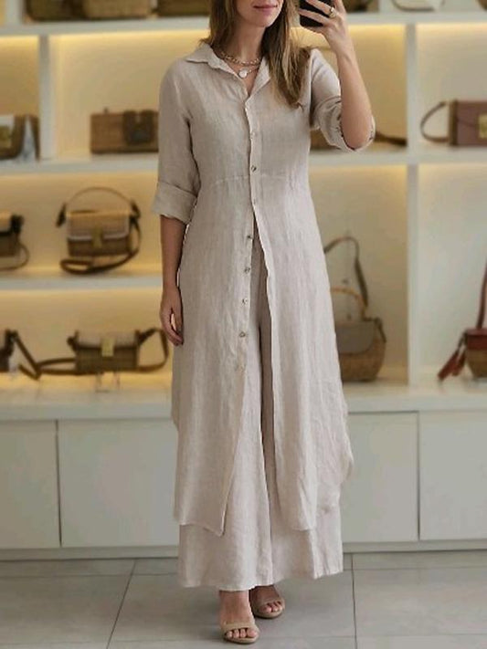 Odett | Completo in Lino con Camicia a Maniche Lunghe e Pantaloni