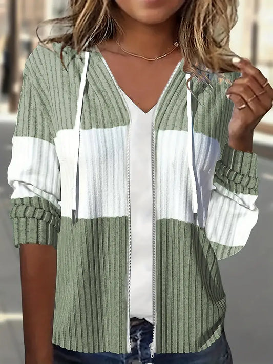 Scarlett | Felpa aperta con cappuccio e zip in maglia a coste