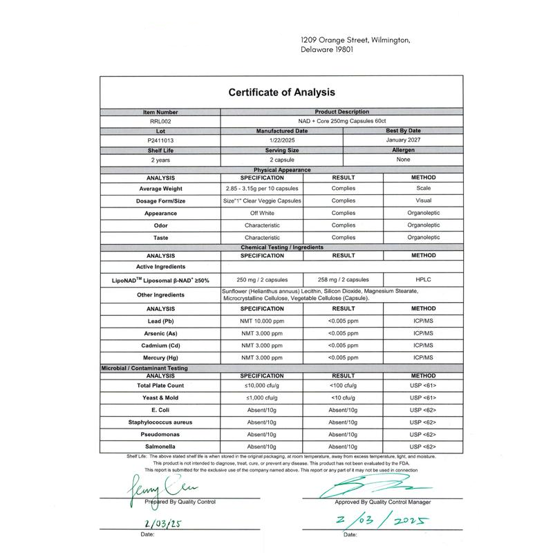 Supplemento di NAD ad Alta Purezza per Anti-Invecchiamento, Energia, Concentrazione