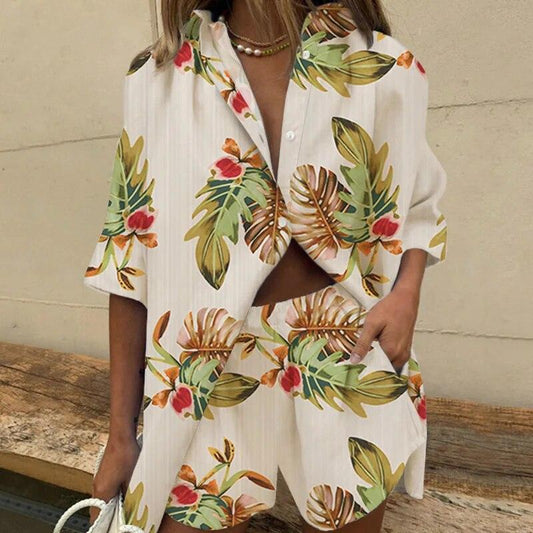 Belle| Set Due Pezzi con Stampa Foglia Tropicale