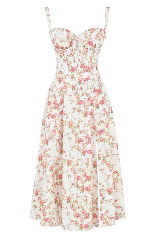 Fleur | Abito a Bustier Floreale con Vita Midriff