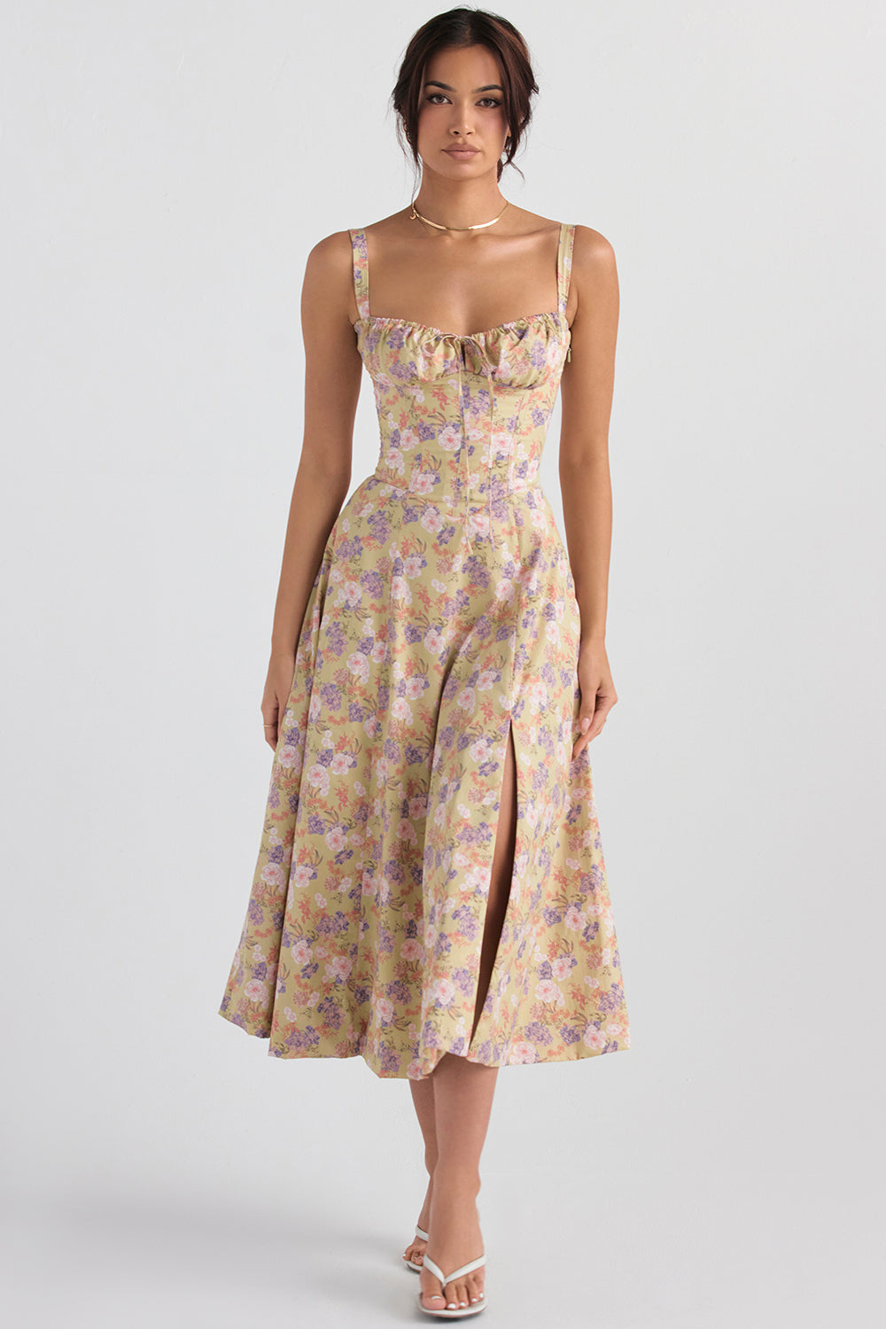 Fleur | Abito a Bustier Floreale con Vita Midriff