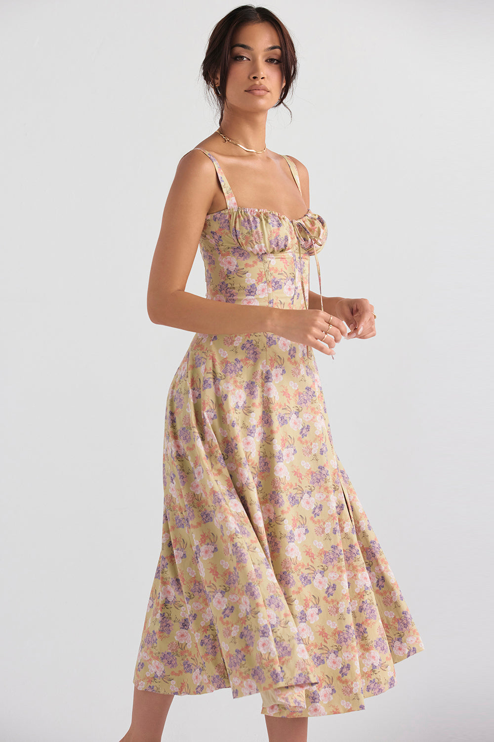 Fleur | Abito a Bustier Floreale con Vita Midriff