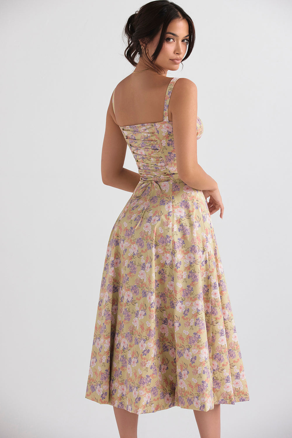 Fleur | Abito a Bustier Floreale con Vita Midriff