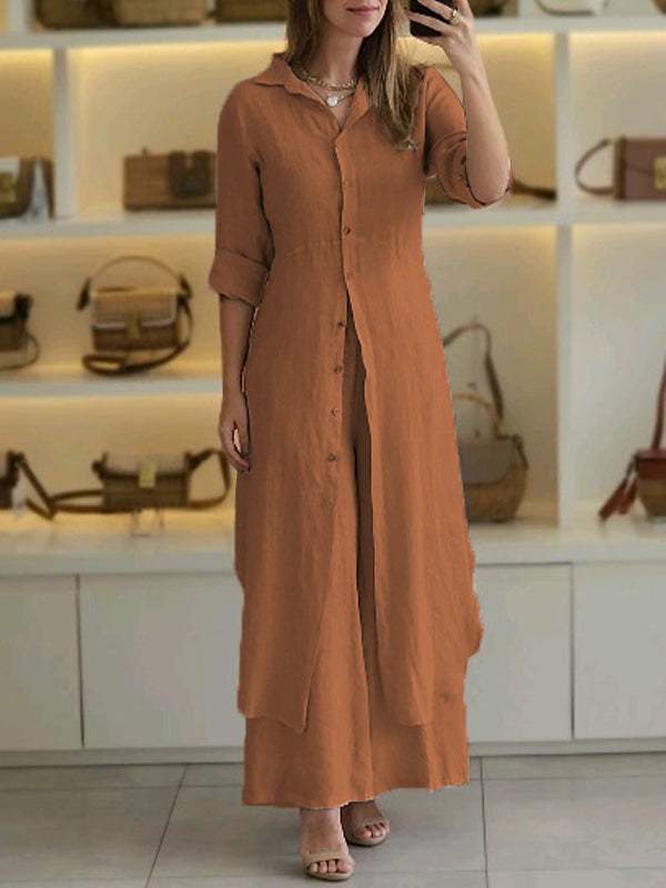 Odett | Completo in Lino con Camicia a Maniche Lunghe e Pantaloni