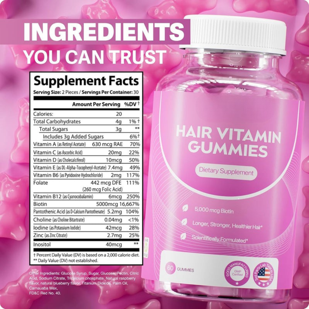 HairGummy | Gomme de biotine pour les cheveux, la peau et les ongles
