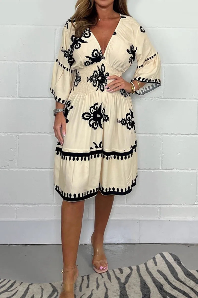 Malia™ | Vestito Midi con Maniche e Scollatura a V