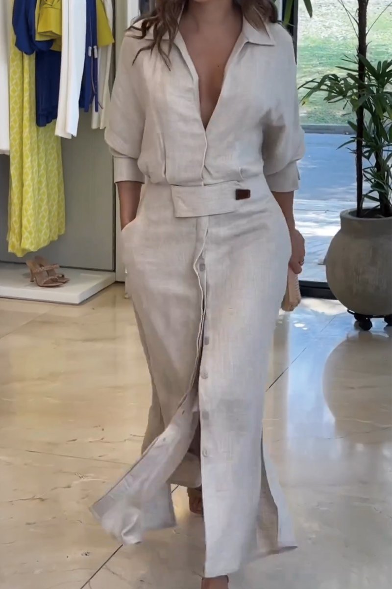 Jeanette | Abito Lungo in Lino con Scollatura a V