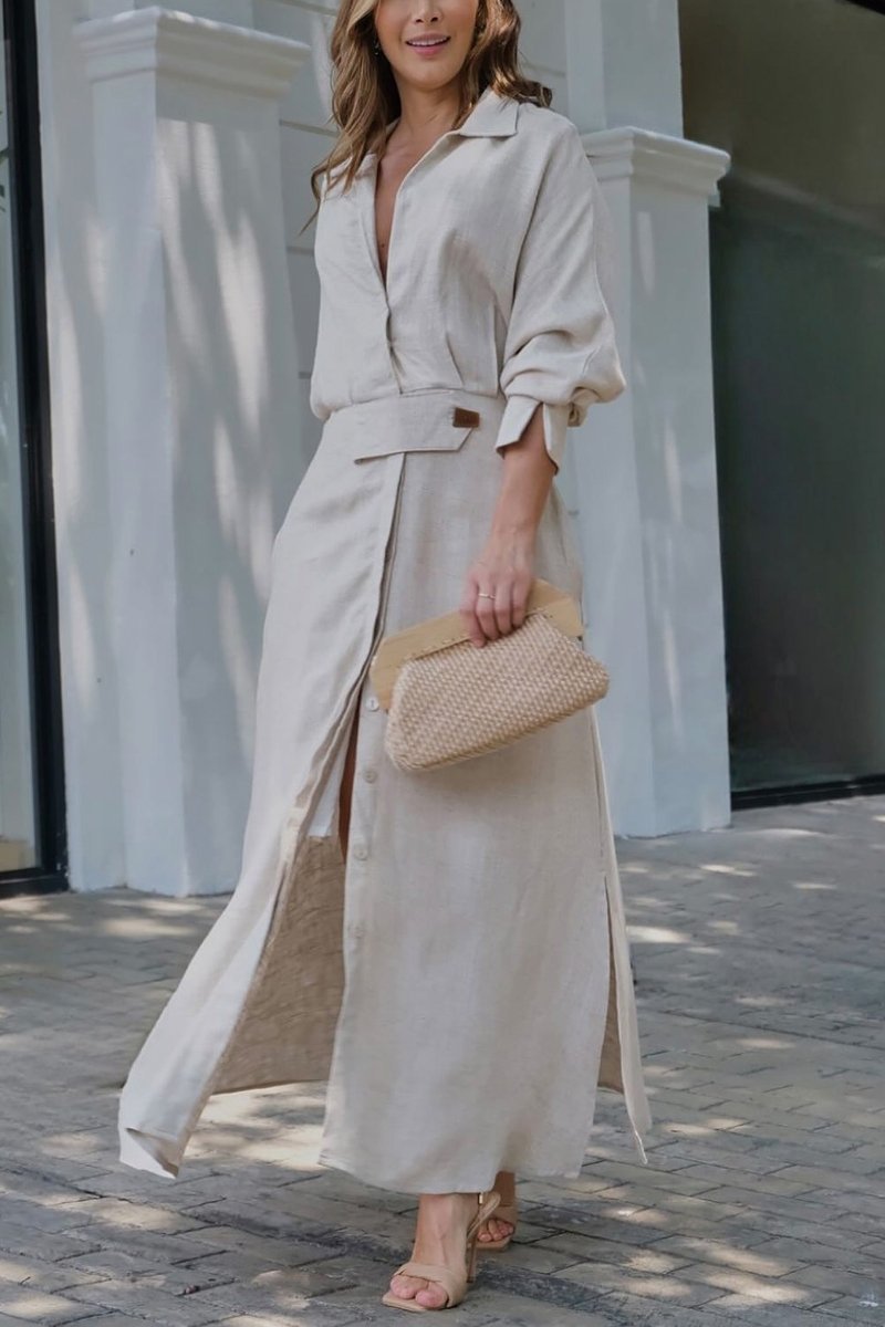 Jeanette | Abito Lungo in Lino con Scollatura a V