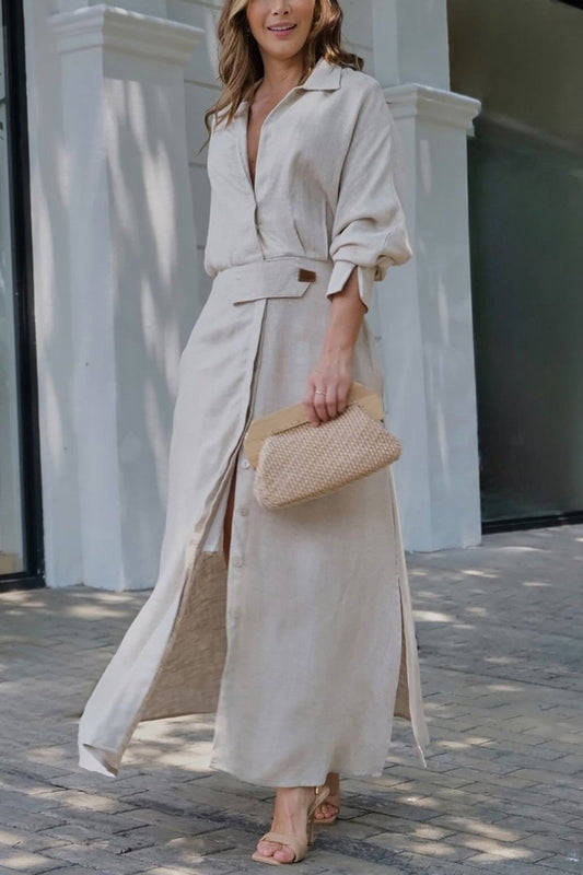 Jeanette | Abito Lungo in Lino con Scollatura a V