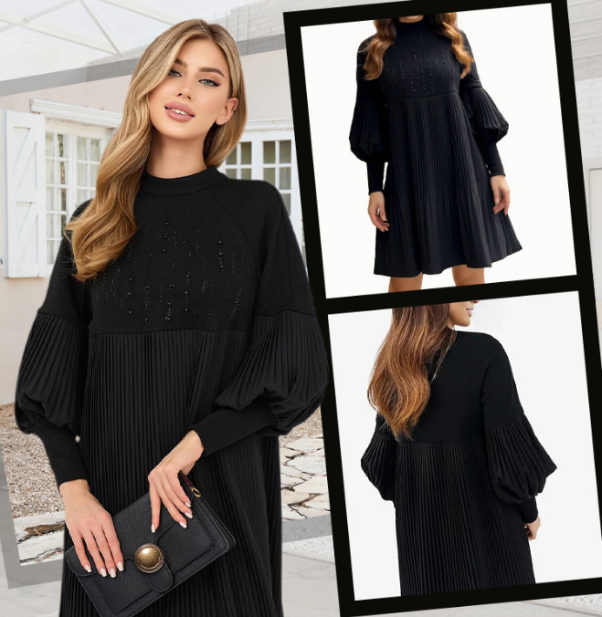 Piera | Vestito Corto con Collo Alto